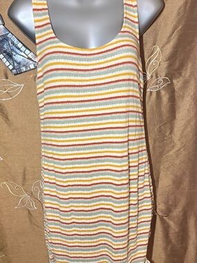 Final Touch Striped Swim Coverup in Cream, Yellow, Orange, Green Size Large